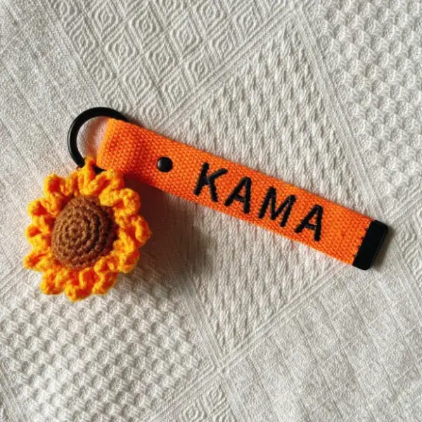 台灣製刺繡-刺繡姓名條-蜜柑橘-向日葵